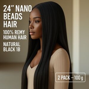 24" Nano Beads Hair Extensions 100g (2 Pack) | Natural Black 1B